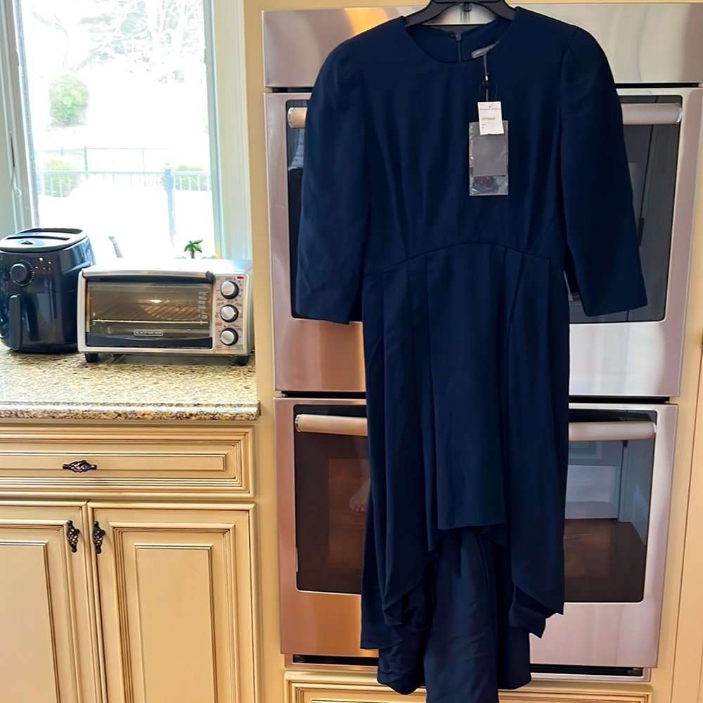 Classy navy hi lo dress with long sleeves